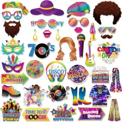 37 PCS 70s Photo Booth Props - 70s Party Decor, Disco Props & Backdrop