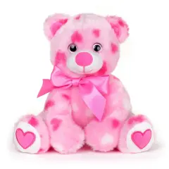 Bearington Collection Pink Plush Stuffed Animal Teddy Bear With Hearts, Adorable, Soft Cuddly Plush With A Pink Bow, Gift For Birthdays, Holidays & Valentines Day, 8.5 inches, For Ages 3-14