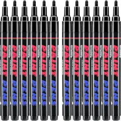 Black Paint Pens Paint Markers - 12 Pack Permanent Quick Dry Waterproof Marker Pens for Rocks Wood Fabric Plastic Canvas Glass Mugs Metal Tire Stone