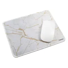 Insten Shiny Marble Gaming Mouse Pad with Stitched Edge, Water-Resistant, Non-Slip Rubber Base, White, 9.45 x 7.48 in