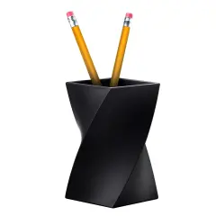 Stylish Wave Pen Holder, Soft Touch Pencil Cup Stationery Desk Organizer, Black