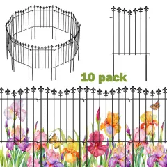 10 Pack Decorative Garden Fence Panels - 24in Height, 10ft Length Rustproof Animal Barrier for Dogs, Vinyl-Coated Metal Outdoor Border (Interlocking Design, Easy Install)