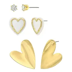 City By City Trio Heart Set Earrings &ndash; White & Gold Elegance