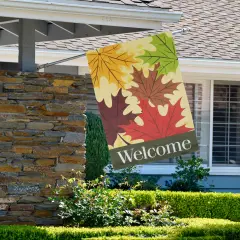 Northlight Red and Yellow Fall Leaves Welcome Outdoor House Flag 28" x 40" Beige