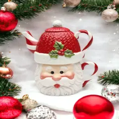 Ceramic Christmas Santa Tea For One, Gift for Her, Gift for Mom, Tea Party D&eacute;cor, Caf&eacute; D&eacute;cor, Christmas D&eacute;cor