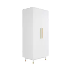 White 2 Door Wardrobe Cabinet with Hanging Rail and Fixed Shelf for Clothes Storage in Bedroom Garage Home Office