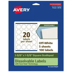 Avery Dissolvable Labels, 1-5/8" x 1-5/8" Square Scalloped