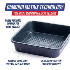 Bakeware Diamond Infused Ceramic Nonstick, 8" Square Cake Baking Pan, Dishwasher and Freezer Safe, PFAS-Free, Blue