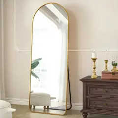 Gold Aluminum Alloy Full-Length Leaning Mirror with Rounded Corners
