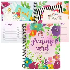 Floral Month by Month Greeting Card Organizer Book with 24 Pockets, Card and File Keeper Dividers for Birthdays, Weddings, Milestones, Graduation Parties, Holiday Reminders (8.5 x 10 In) Pink