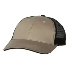 Valucap&reg; Sandwich Trucker Cap Stylish Comfortable Fit Khaki/ Black