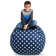 Creative QT Stuff &rsquo;n Sit Extra Large 38&rsquo;&rsquo; Bean Bag Storage Cover for Stuffed Animals & Toys, Giant Beanbag Chair for Plush, Toddler & Kids Rooms Bedroom Organizer for Christmas, Navy Polka Dot