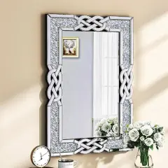 Large Crystal Crush Diamond Mirror Rectangular Silver Mirrors for Wall Decor