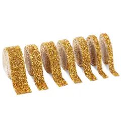7 Rolls Crystal Rhinestone Adhesive Strips for Crafts, Decor, Gifts (4 Sizes, Gold)
