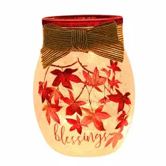 Stony Creek 4.0 Inch Fall Pre-Lit Vase Jar Thanksgiving Lighted Glass Accent , Thanksgiving Decor Electric Thanksgiving LEAVES