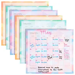 6-Pack Undated Monthly Adhesive Peel and Stick Calendar, Dry Erase Reusable Calendar for Wall, Home Office Schedule Reminders, Memo Notes, 3 Assorted Colors (13.75x12.8 in) Multicolor