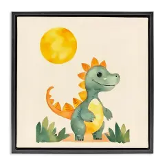 Stupell Industries Happy Dinosaur & Sun Framed Floater Canvas Wall Art Design by Andrea Haase