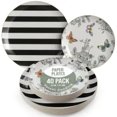 Earthtrends Heavy Duty Paper Plates for parties &ndash; Includes 8-Inch Paper Dessert Plates and 10-Inch Paper Dinner Plates &ndash; Disposable Floral Paper Plates for Parties, Weddings, Events, BBQs, Birthdays, Catering, Holidays &ndash; Elegant Tableware Set Monarch