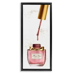Stupell Industries Makeup Nail Polish Brush Gold & Pink Framed Floater Canvas Wall Art Black Floater Frame