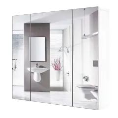 White 3-Door Wall-Mounted Medicine Cabinet with Adjustable Shelves Mirror Storage Cabinet, Moisture-Resistant