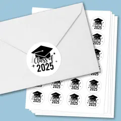 Big Dot of Happiness Class of 2025 Black & White Party Grad Envelope Seal Stickers, Round Circle Stickers Seal, Graduation Envelope Seals - 120 Count