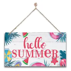 Hello Summer Wood Wall Sign, Hanging Wood Sign Home D&eacute;cor, Rustic Summer Sign, Welcome Front Door Sign, Decorative Wood Wall Sign, Rustic Home Plaque Decor, Farmhouse Greenery Wood Sign