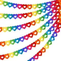6 Pieces Colorful Rainbow Heart Banner - 60 Feet Colorful Rainbow Gay Pride Paper Garland - Heart Shape Hanging Decorations
