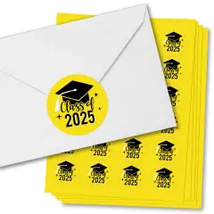 Big Dot of Happiness Class of 2025 Yellow Grad Party Envelope Seal Stickers, Round Circle Stickers to Seal Cards, Graduation Envelope Seals, 120 Count