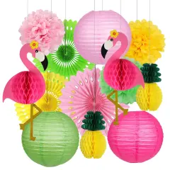 YUNXUAN Flamingo Party Supplies, Hawaiian Party Decorations Flamingo and Pineapple Honeycomb Ball Paper Lanterns Paper Fans Pom poms Flowers for Birthday Luau Tropical Bachelorette Party