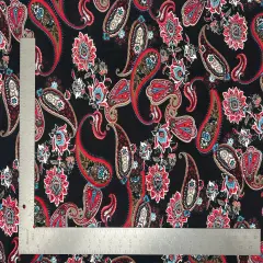 1 Yard Liverpool Knit Paisley Print Fabric Stretch Crepe Textured Fabric for Garments 58"-60" Width Black/Red