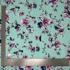 1 Yard Liverpool Knit Floral Print Fabric Textured Stretchy Apparel Material 58"-60" Width Mint