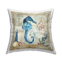 Seahorse & Maritime Map Design by Jill Meyer Throw Pillow 