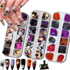 3 Boxes Halloween Nail Art Glitter Sequins
