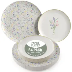 Earthtrends Heavy Duty Paper Plates for parties &ndash; Includes 8-Inch Paper Dessert Plates and 10-Inch Paper Dinner Plates &ndash; Disposable Floral Paper Plates for Parties, Weddings, Events, BBQs, Birthdays, Catering, Holidays &ndash; Elegant Tableware Set Charm 32
