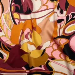 1 Yard Brown Orange Peach Retro Flower Print Silk Charmeuse 53 inch