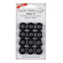 Super Bobs Cotton #161 Raven (Class 15) 12 pack pre-wound bobbins