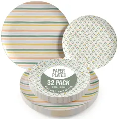 Earthtrends Heavy Duty Paper Plates for parties &ndash; Includes 8-Inch Paper Dessert Plates and 10-Inch Paper Dinner Plates &ndash; Disposable Floral Paper Plates for Parties, Weddings, Events, BBQs, Birthdays, Catering, Holidays &ndash; Elegant Tableware Set Folk 32
