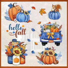Hello Fall Blue Pumpkin Window Clings 4 Sheets - Fall Pumpkin