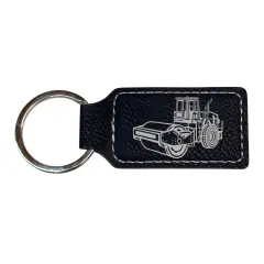 Keychain - Rectangle - Steamroller - Leather Black/Silver