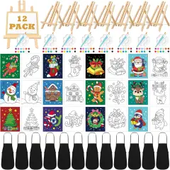 12 Set Christmas Pre Drawn Canvas Painting Kit with Easels