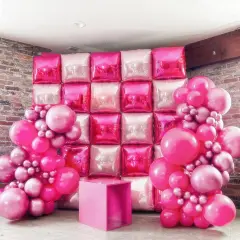 Magenta Hot Pink Flat Square Foil Balloons Tunnel Arch Wall Mylar Balloon(Magenta Hot Pink)