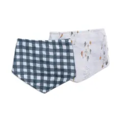 Muslin Bandana Baby Bibs - Navy Gingham/Fish by Lulujo