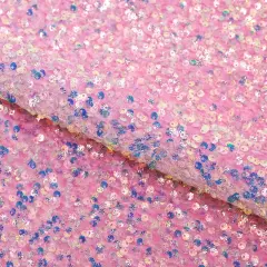 Sanibel Seashell Stretch Velvet Sequin Fabric Pink/Irid