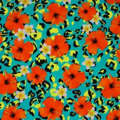 Leopard Hibiscus Printed Spandex Fabric Multicolor