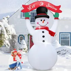 12 Feet Inflatable Christmas Banner Snowman Outdoor Holiday Decoration with LED Lights Christmas Inflatable Decor Seasonal Lawn Garden Entrance Party D&eacute;cor Happy Festive Atmosphere