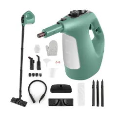14-Piece Handheld Steam Cleaner with Long Power Cord and 1400W High Output Green