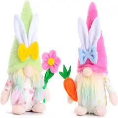 2pcs Easter Gnomes Spring Decorations Handmade Plush Easter Gnomes for Spring Tiered Tray Mantel Decoration for Home Party Decorations and Gifts