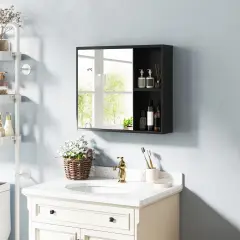Wall Mounted Bathroom Medicine Cabinet with Single Mirror Door and 2 Inside Adjustable Shelves Black