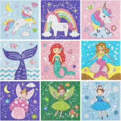 Diamond Painting Kits for Kids | 9 Unique Designed Canvases - Unicorn, Fairy, Mermaid | Arts & Crafts with Minimum Mess | Diamond Art Kits for Kids | Gem Painting Kit | Jewel Art | Crystal Art