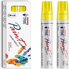 Yellow Permanent Paint Marker Pens - 2 Count Oil Based Marker Pen, Medium Tip, Waterproof & Quick Dry, for Office, Art projects, Rock Painting, Ceramic, Glass, Wood, Plastic, Metal, Canvas